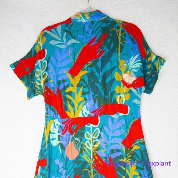 Hutch Rigby Tropical Floral Tie Waist Button Front Maxi Shirt Dress, size S - Picture 12 of 16